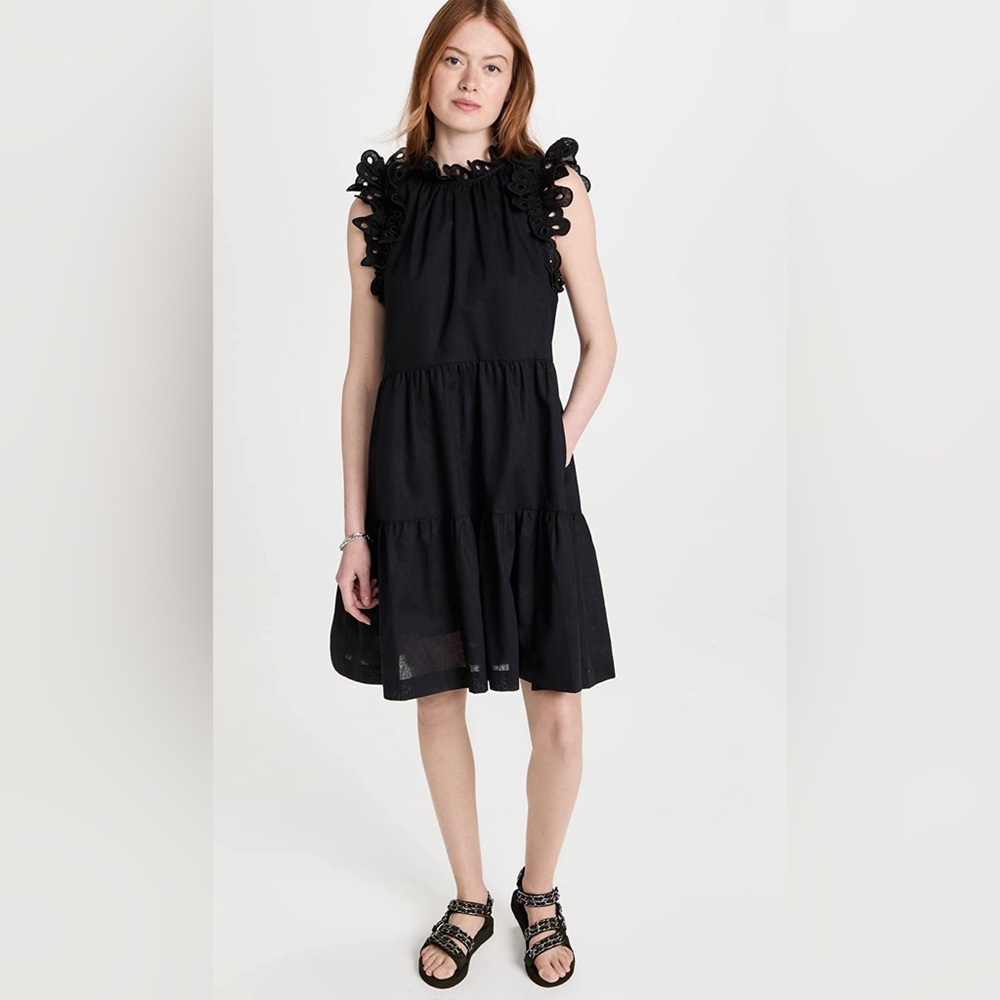 SEA new york. lee eyelet embroidery tunic dress -M black